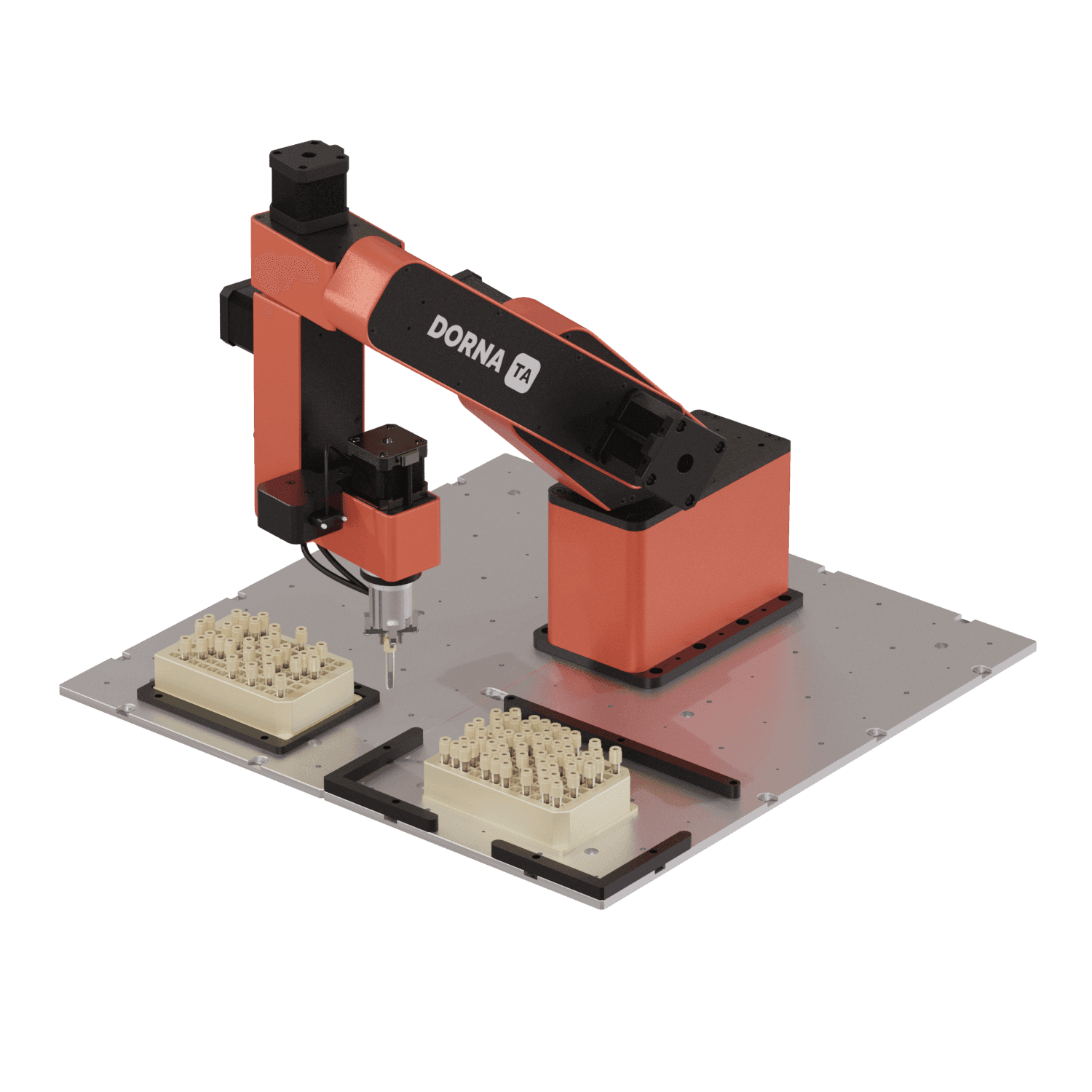 Dorna TA robot picking from tube racks on fixture plate