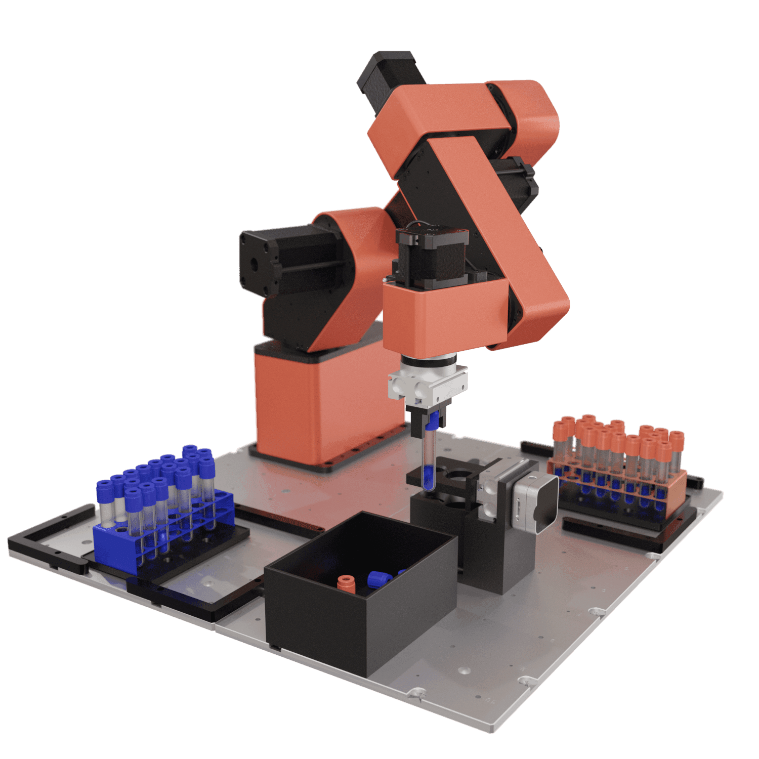 Dorna TA robot picking tubes from racks on fixture plate