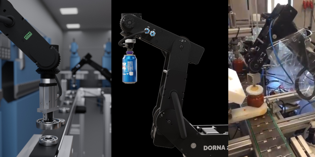 Dorna Robotic Arm performing various industrial automation tasks like pick-and-place, packaging - using its variety of pneumatic grippers and suction grippers.